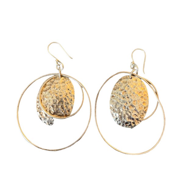 Silver Tone Hammered Metal Dangle Earrings - Picture 2 of 3